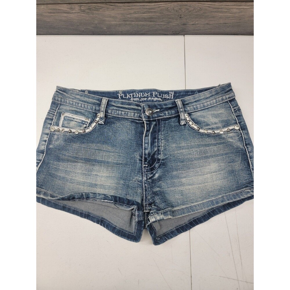 PLATINUM PLUSH LADIES SUGAR SKULL RHINESTONE DENIM 5 POCKET SHORTS Size M